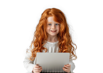 Redhead Child with Tablet Smiling