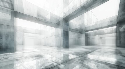   A monochrome image of a brightly lit room through a window, revealing its light-flooded floor