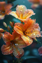 orange flower with water droplets