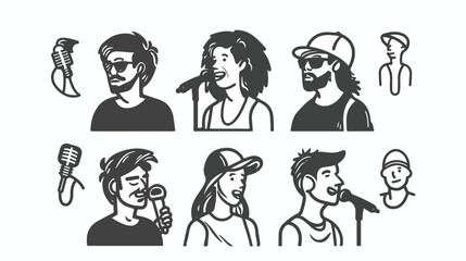 The design of the singer people outline icon pack vector