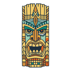 Colorful vector illustration of a polynesian tiki mask with tribal patterns, representing hawaii's culture