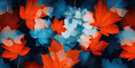 Stunning autumn backdrop with orange-red foliage. - obrazy, fototapety, plakaty