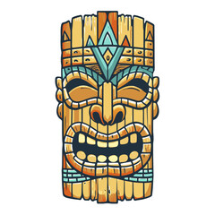 Colorful tribal tiki mask with traditional hawaiian patterns, perfect for polynesian-themed designs