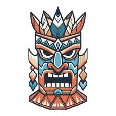 Exquisite hand-drawn colorful tiki mask illustration with intricate tribal hawaiian design, showcasing traditional polynesian art and culture, perfect for souvenir and decoration