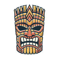 Colorful vector illustration of a traditional hawaiian tiki mask with tribal patterns