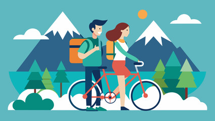 young woman is traveling by bicycle vector illustration