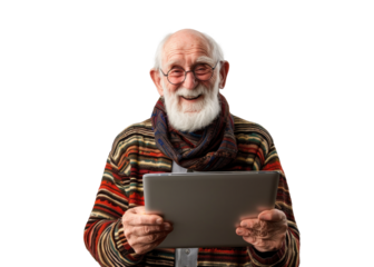 Elderly Scandinavian Man with Tablet