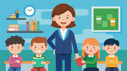 A teacher doing lessons to students vector illustration
