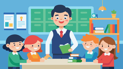 A teacher doing lessons to students vector illustration