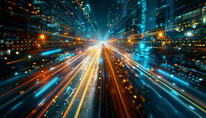 Naklejka premium A bright blue and orange light show with many small dots by AI generated image