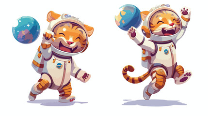 Obraz na płótnie Canvas Tiger space astronaut cute baby cartoon vector character