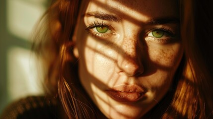 Portrait of a beautiful woman with green eyes.