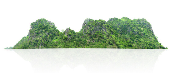mountain range with lush green trees isolate on white background - obrazy, fototapety, plakaty