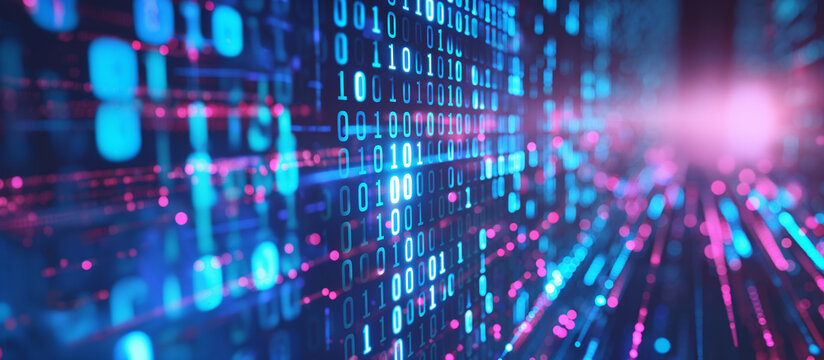 Streaming data binary data on computer screen background, Numeral matrix, Blurred Background, Data Privacy in the Digital Age, importance of data privacy. 