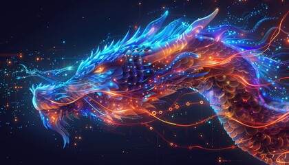 A dragon with glowing eyes and a green body by AI generated image