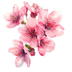 Watercolor Cherry Blossom Branches Isolated on white background, Beautifully rendered watercolor cherry blossom branches with delicate pink flowers, Japanese Sakura Branches Clipart