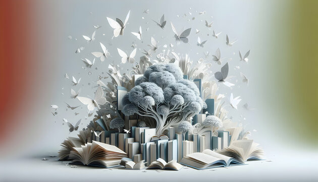 Literary Journey: 3D Poster Advertising Iconic Book Spines Greeting Card for World Book Day