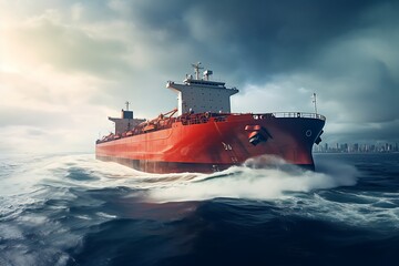 Large cargo ship sailing in the sea, tanker ship