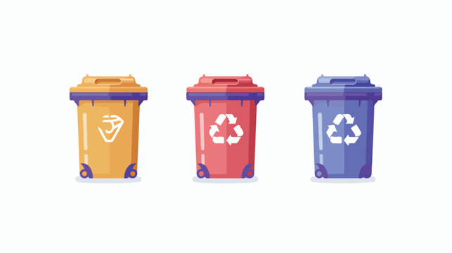 Trash container icon with recycle symbol in flat style