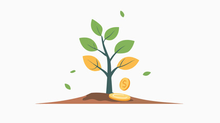 Tree invest investment with gold coin money and growin