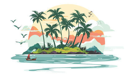 Tropical island illustration design template flat vector