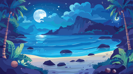 Fototapeta na wymiar Tropical lagoon landscape at night. Calm sea or ocean