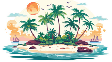 Fototapeta na wymiar Tropical island illustration design template flat vector