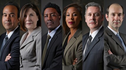 A collection of executive profiles with confident expressions, symbolizing leadership and teamwork. 