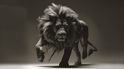 Fearsome Feline Predator Stalking in Dramatic Black and White