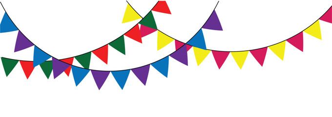 Obraz premium Carnival garland with pennants. Decorative colorful party flags for birthday celebration, festival and fair decoration. Festive background with hanging flags. Vector illustration. Eps file 299.