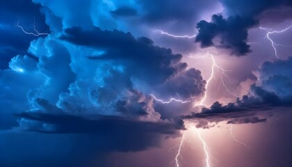 Naklejka na ściany i meble Dark storm clouds with visible lightning strike