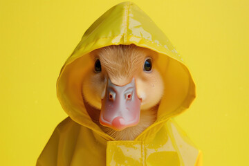 Autumn inspired baby duck in a yellow raincoat, embodying the playful spirit of the fall season.