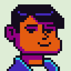 Obraz premium 8-bit boy, pixel art male character, man avatar, cartoon vector icon, game user or web profile person, people, social net portrait, young guy face, minimalistic fashion, vector