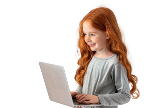Young Redhead Girl Using Laptop