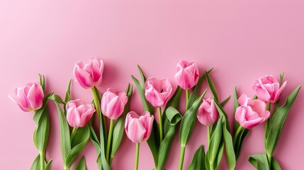 Pink tulips on a pink background. Generative AI.