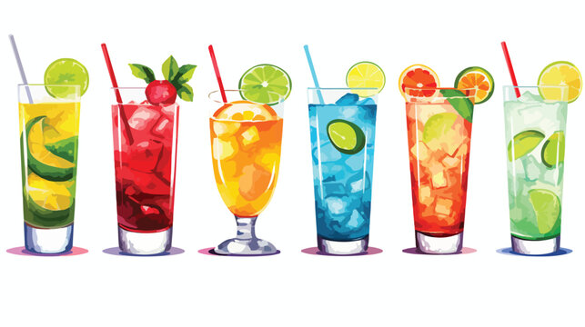 Various alcoholic beverages including blue Hawaiian 