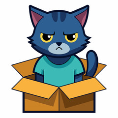 sad cat sitting cardboard box vector illustration