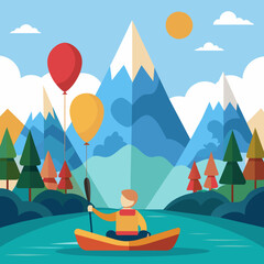 tourist kayak with balloons vector illustration