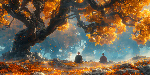 Serene Meditation Among Autumn Colors: A Spiritual Journey to Inner Peace