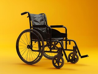 Fototapeta na wymiar A black wheelchair on a yellow background. Generative AI.