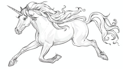 Vector black and white unicorn with horn and mane