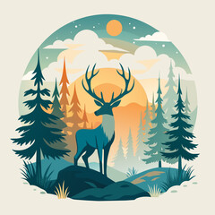 Forest with deer vector illustration
