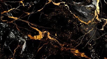 Abstract Black and Gold Marble Texture Pattern. Artistic Background for Creative Design. Luxurious Style Decorative Image. AI