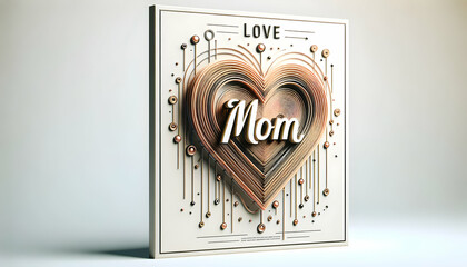 Love Mom: Heartstrings Connected - Simple 3D Poster on Isolated White Background