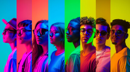Vibrant Neon Collage of Young People
