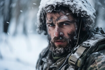 Obraz premium Image of courageous brave young soldier during military operation created with generative AI technology