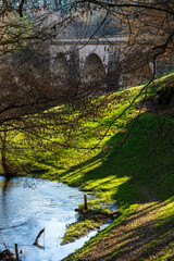 Fototapeta na wymiar Pont de la vallée sur la rivière de l'Andan, Droiturier, l'Allier, Auvergne-Rhône-Alpes, France