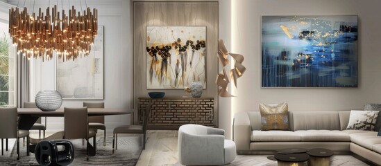 Designer lighting fixtures and artwork add sophistication and personality to interior spaces. 