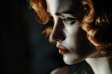 Portrait of beautiful young femme fatale woman in cinematic film noir style generative AI