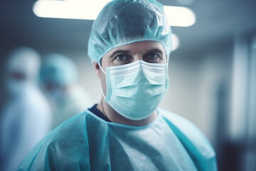 Generative IA picture modern operating room in futuristic surgery clinic team of professionals operating patient
